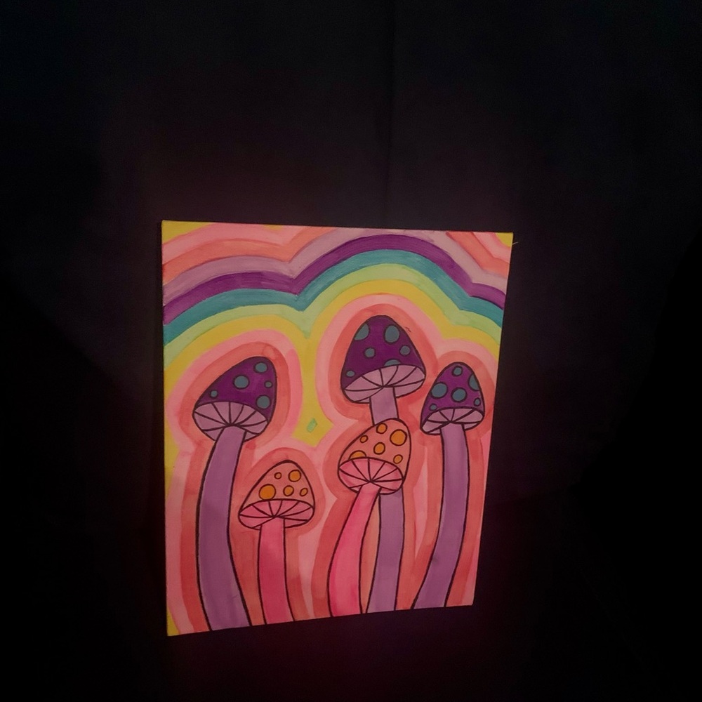 Colorful Handpainted Mushroom Art Print on canvas